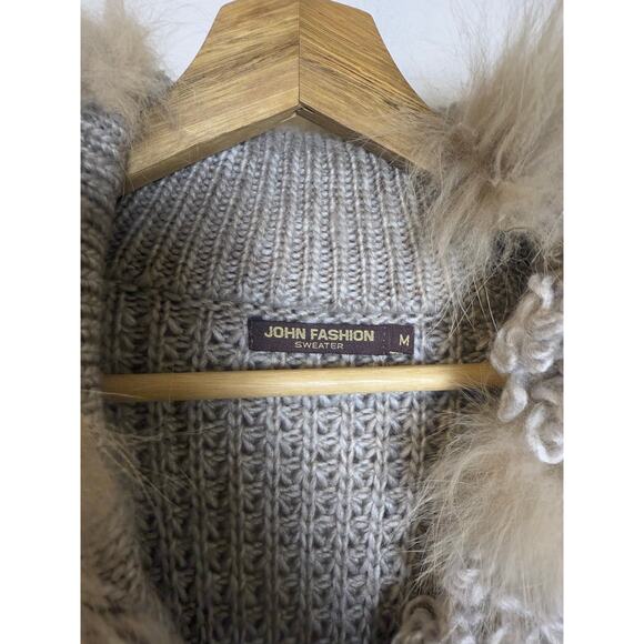 WOOL BLEND CARDIGAN SWEATER WITH FAUX FUR TRIM John Fashion M - Picture 7 of 7